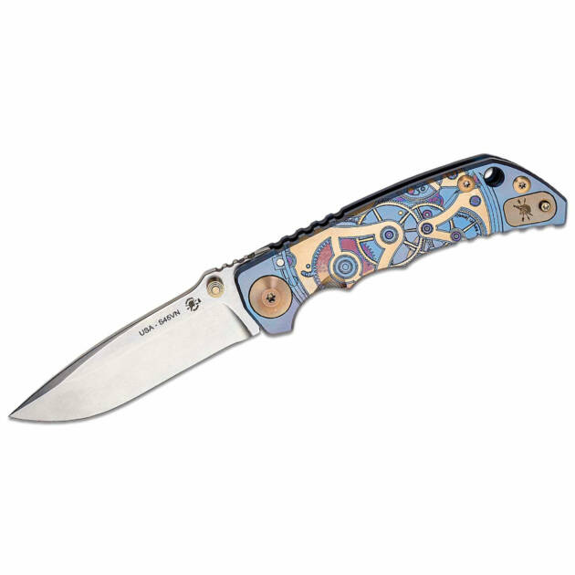 Spartan Blades 2021 Special Edition SHF Harsey Folding Knife 3.95" S45VN Stonewashed Blade, Blue Watch Works Engraved Titanium Handles